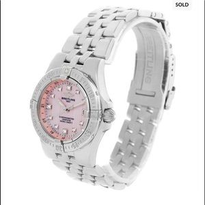Breitling Chronograph Watch SS Quartz Pink Face 💯